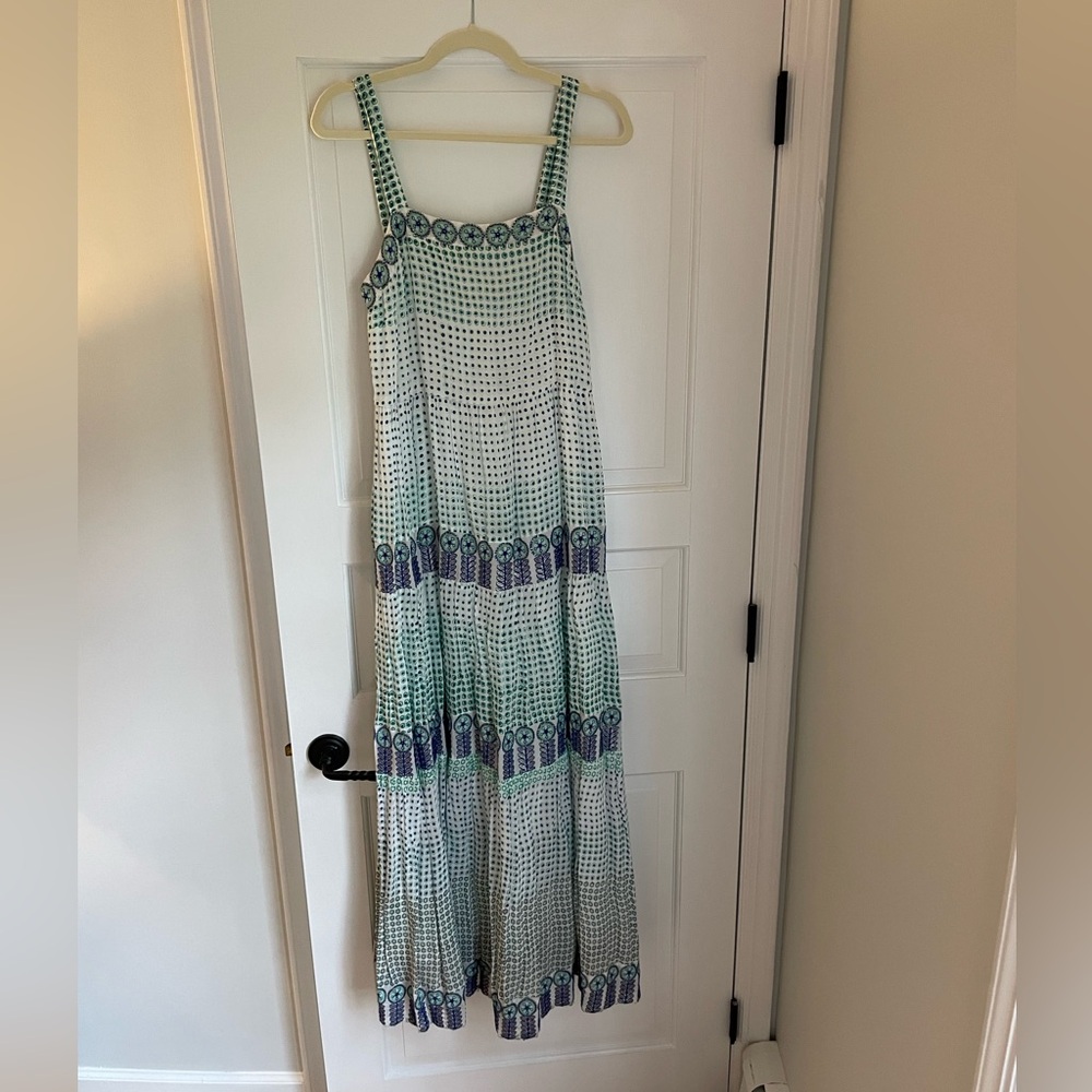 Oliphant Strappy Floral Embroidered Medallion Maxi Dress by in Green Astrid